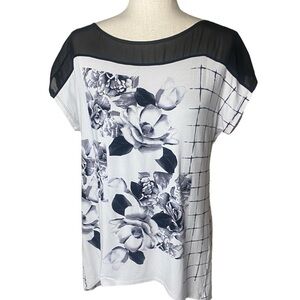WHITE HOUSE BLACK MARKET Women's Floral Print Boatneck Short Sleeve Top size M